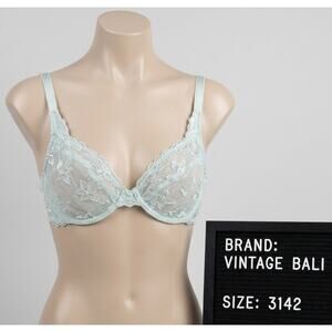 Vintage Bali 3142 Lace Desire Bra Sea Green Floral Embroidered Sheer Underwire